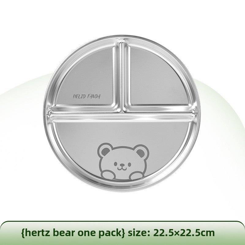 1 x 5 pcs Stainless Steel Portion Control Cartoon Kids Plate Hehe bear dinner plate [1 pack]]