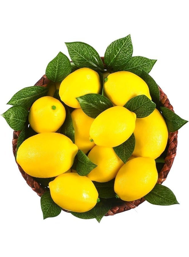 يُسلِّم 14 قطعة ليمون صناعي مع أوراق، حجمان 1.97 و 2.60 بوصة، زينة فواكه صناعية للأوعية ومركزيات الطاولات وزينة المطبخ الصيفي - Image 1