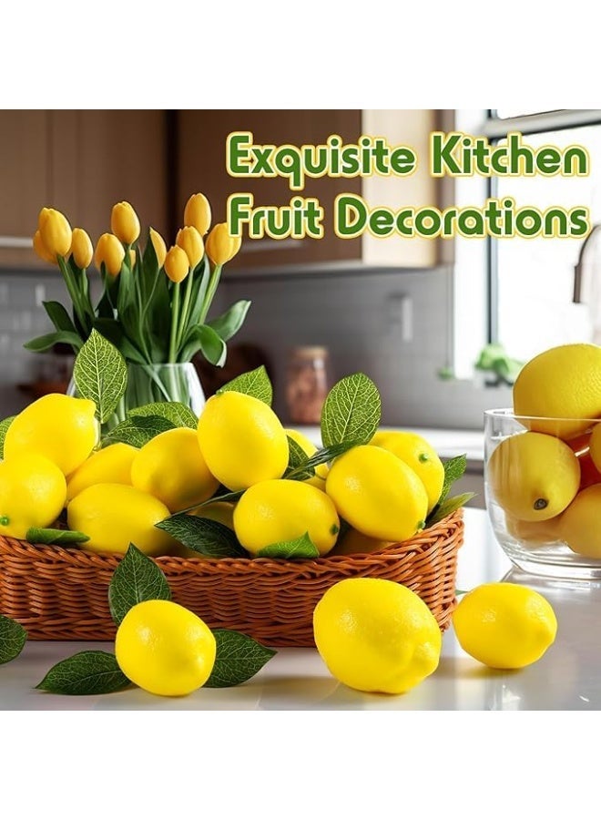يُسلِّم 14 قطعة ليمون صناعي مع أوراق، حجمان 1.97 و 2.60 بوصة، زينة فواكه صناعية للأوعية ومركزيات الطاولات وزينة المطبخ الصيفي - Image 2