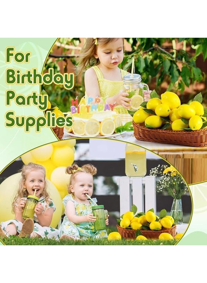 يُسلِّم 14 قطعة ليمون صناعي مع أوراق، حجمان 1.97 و 2.60 بوصة، زينة فواكه صناعية للأوعية ومركزيات الطاولات وزينة المطبخ الصيفي - Image 4