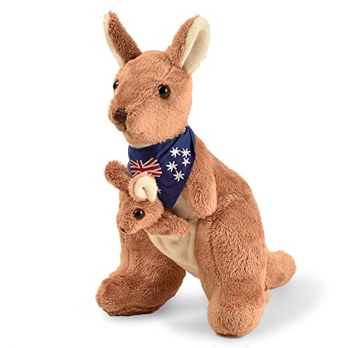 BOHS Plush Kangaroo with Australia Scarf and Removable Joey Cuddly Soft Stuffed Mom and Baby Animals Toy 11 Inches - Image 1