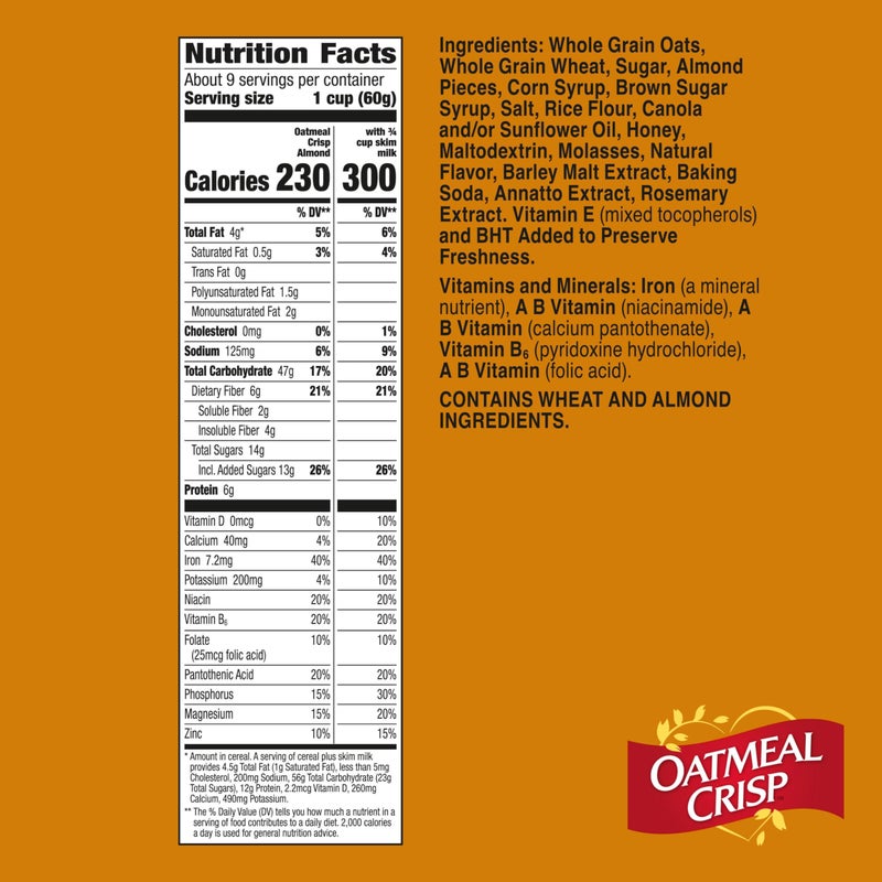 Oatmeal Crisp Heart Healthy Cereal, High Fiber Cereal Made with Whole Grain, 19.7 oz - Image 2