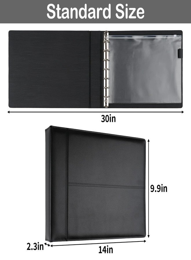 MOWPOG Business Checkbook Binder, 7 Ring Check Binder for Business Checks with Zipper Pouch, Black PU Leather Check Book Holder for 9x13 Inch Sheets, 600 Check Capacity - Image 2