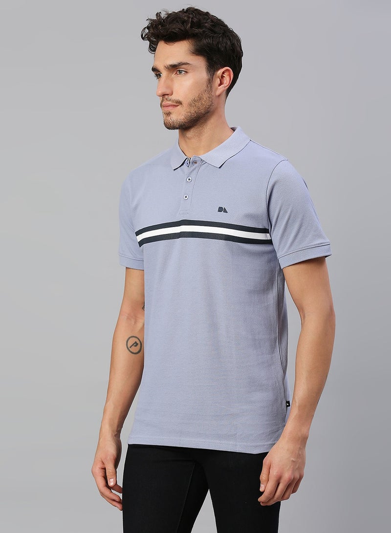 Dennis Lingo Men's Light Blue Regular Fit Cotton Polo T-shirt  - Image 2