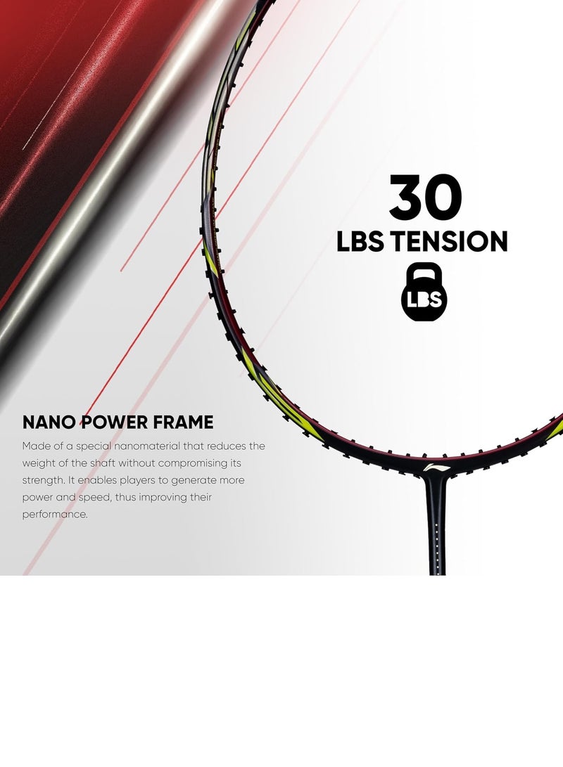 لي-نينج مضرب تنس الريشة Li-Ning Ignite 8 الياباني المصنوع من الكربون والجرافيت مع غطاء كامل (رمادي بارد/أحمر ثور، 77 جرامًا) - Image 3