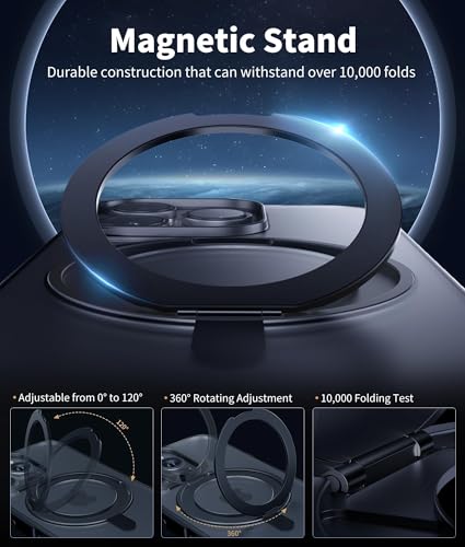 NIMASO for iPhone 16 Pro Max Case with 360° Spin Magnetic Stand, Compatible with MagSafe, Shockproof Military-Grade Protection Cover, Anti-Yellowing Phone Case for iPhone 16 Pro Max (6.9 inch), Black - Image 3