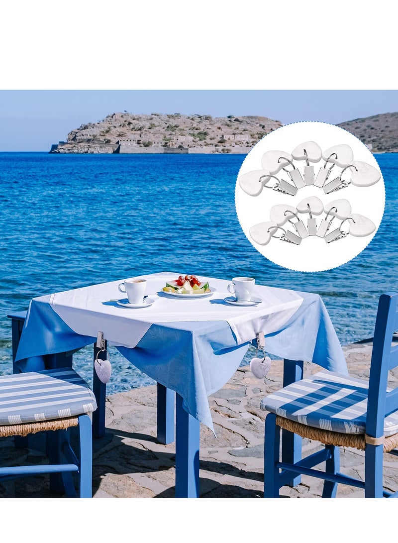 SYOSI Tablecloth Weights Clip,Marble Heart-Shaped Weights,Stainless Steel Clips - Set of 12,Keep Your Tablecloth Secure(White) - Image 5