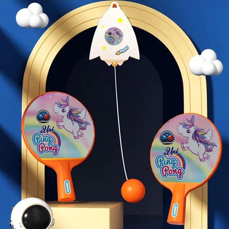 Braintastic مجموعة تدريب تنس الطاولة للأطفال والبالغين (وحيد القرن) للاعبين 2، 18 سم، 15 سم - Image 3