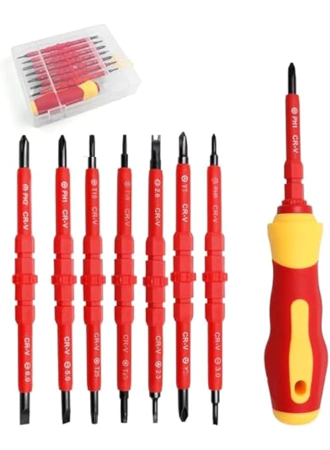 PROMASS 14Pcs Insulated Screwdriver Set, 7 in 1 Magnetic Screwdriver Tool Kit, Electrician Multifunctional Interchangeable Chrome Vanadium Screwdrivers, Professional Cushion Grip, for Computer, Phone and more  - Image 1