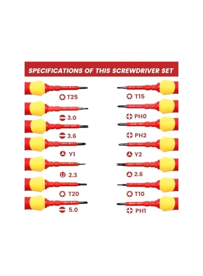 PROMASS 14Pcs Insulated Screwdriver Set, 7 in 1 Magnetic Screwdriver Tool Kit, Electrician Multifunctional Interchangeable Chrome Vanadium Screwdrivers, Professional Cushion Grip, for Computer, Phone and more  - Image 2