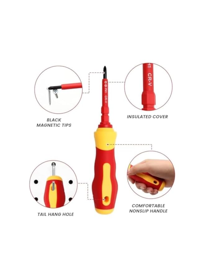 PROMASS 14Pcs Insulated Screwdriver Set, 7 in 1 Magnetic Screwdriver Tool Kit, Electrician Multifunctional Interchangeable Chrome Vanadium Screwdrivers, Professional Cushion Grip, for Computer, Phone and more  - Image 5