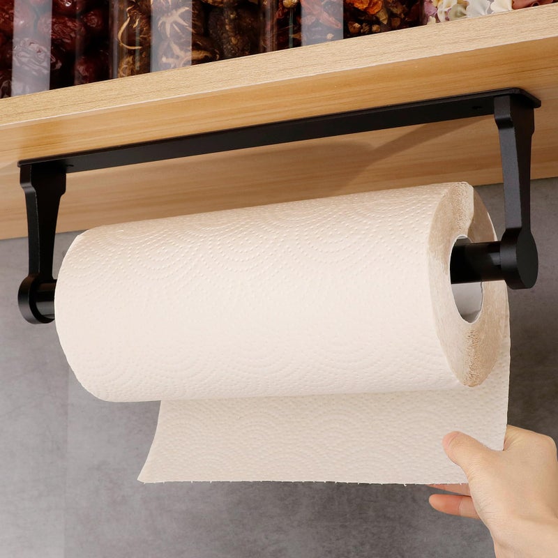 MONEER Paper Towel Holder Under Cabinet, Paper Towel Holder, Aluminum Alloy Kitchen Towel Holders, Self Adhesive Kitchen Roll Holder for Kitchen, Bathroom, Living Room (Black) - Image 1
