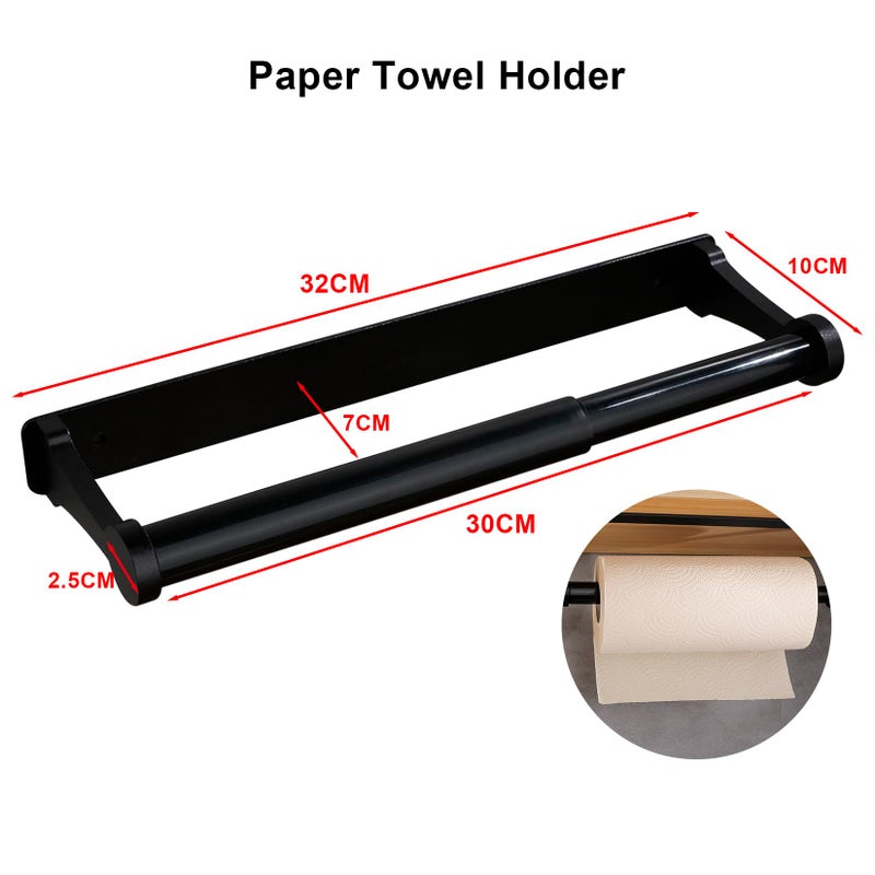 MONEER Paper Towel Holder Under Cabinet, Paper Towel Holder, Aluminum Alloy Kitchen Towel Holders, Self Adhesive Kitchen Roll Holder for Kitchen, Bathroom, Living Room (Black) - Image 5