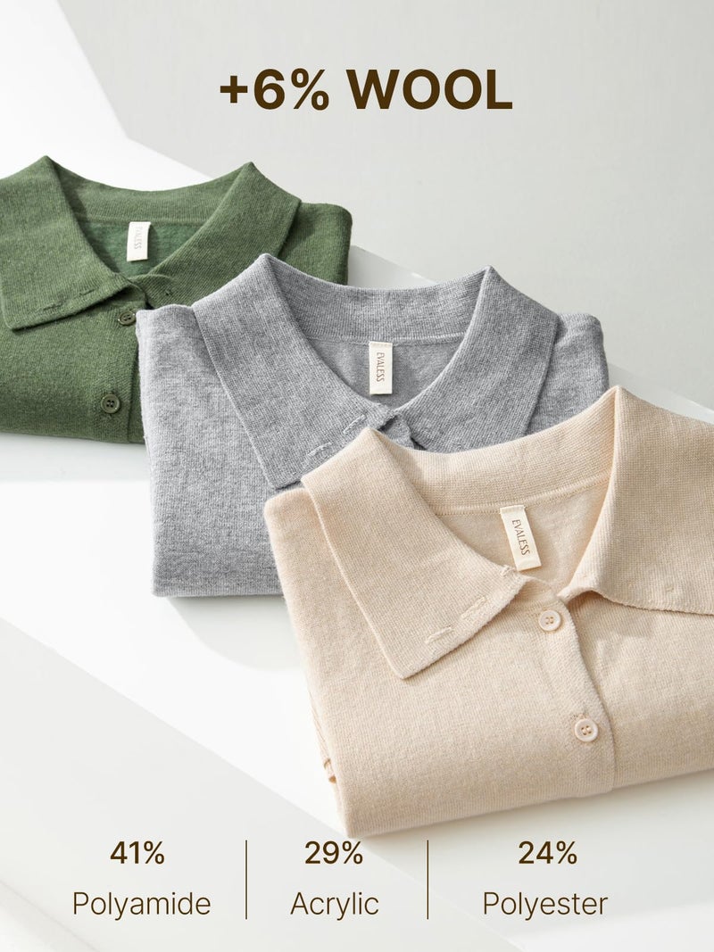 EVALESS Cardigan Sweaters for Women Lightweight Trendy Long Sleeve Lapel Collar Button Down Sweaters Spring Fashion 2026 Wool Blend Knit Cardigans Sweater Tops Spring Outfits Oatmeal Medium - Image 4