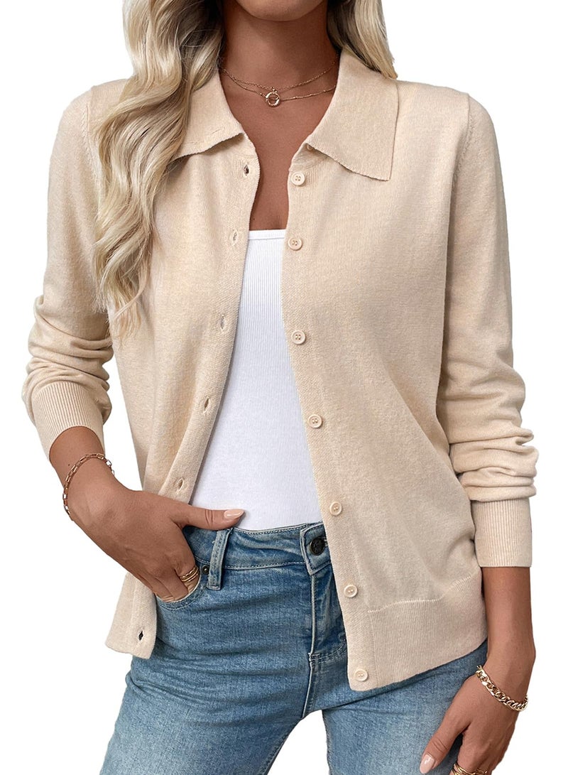 EVALESS Cardigan Sweaters for Women Lightweight Trendy Long Sleeve Lapel Collar Button Down Sweaters Spring Fashion 2026 Wool Blend Knit Cardigans Sweater Tops Spring Outfits Oatmeal Medium - Image 1