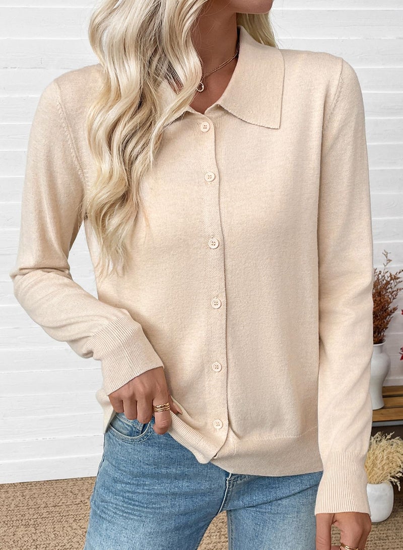 EVALESS Cardigan Sweaters for Women Lightweight Trendy Long Sleeve Lapel Collar Button Down Sweaters Spring Fashion 2026 Wool Blend Knit Cardigans Sweater Tops Spring Outfits Oatmeal Medium - Image 3