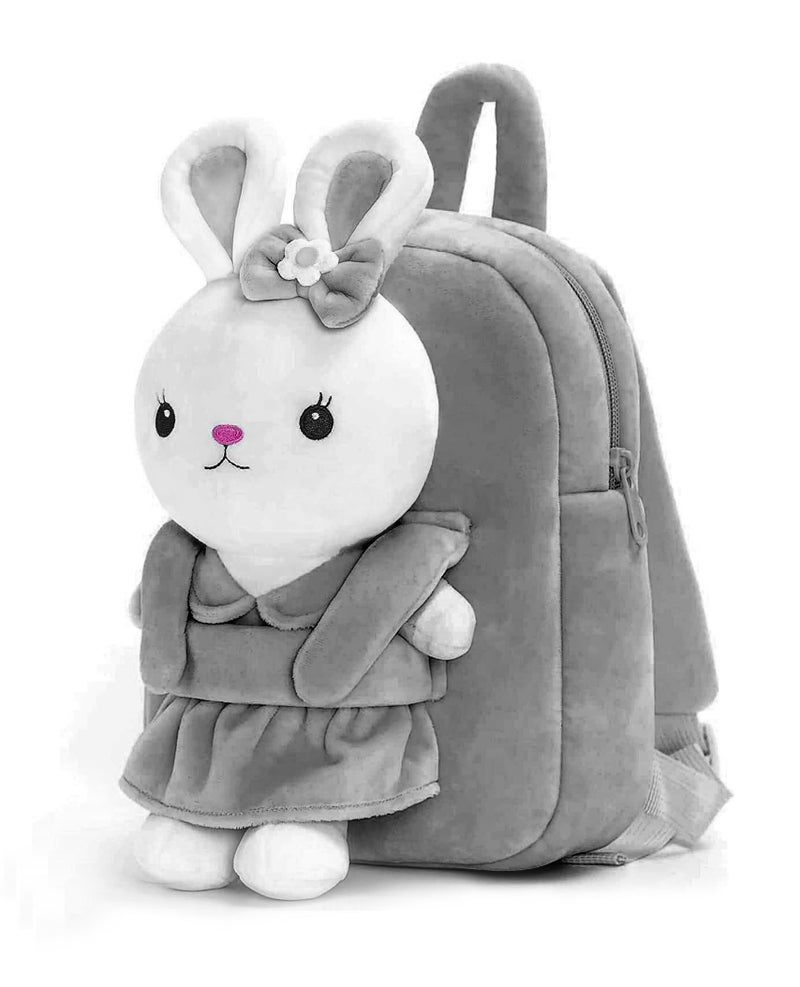 Frantic Kids Soft Animal Cartoon Travelling School Bag Soft Plush 1 Compartment Backpacks Boys Girls Baby for 2 to 5 Years Baby/Boys/Girls Nursery, Preschool, Picnic (FullBodyGreyRabbit) - Image 1