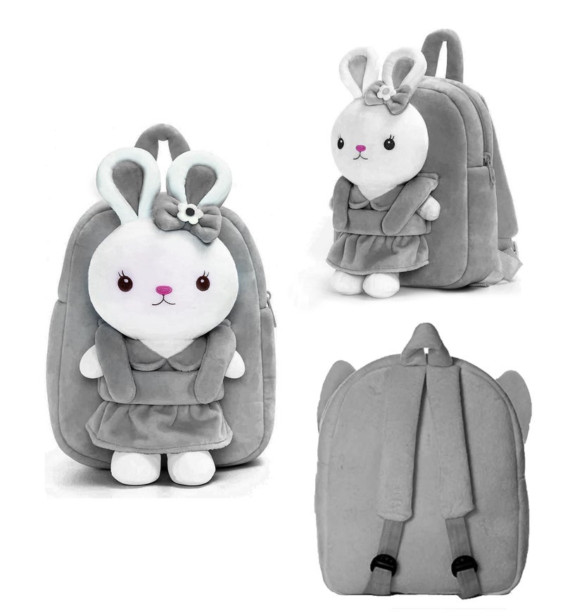 Frantic Kids Soft Animal Cartoon Travelling School Bag Soft Plush 1 Compartment Backpacks Boys Girls Baby for 2 to 5 Years Baby/Boys/Girls Nursery, Preschool, Picnic (FullBodyGreyRabbit) - Image 5
