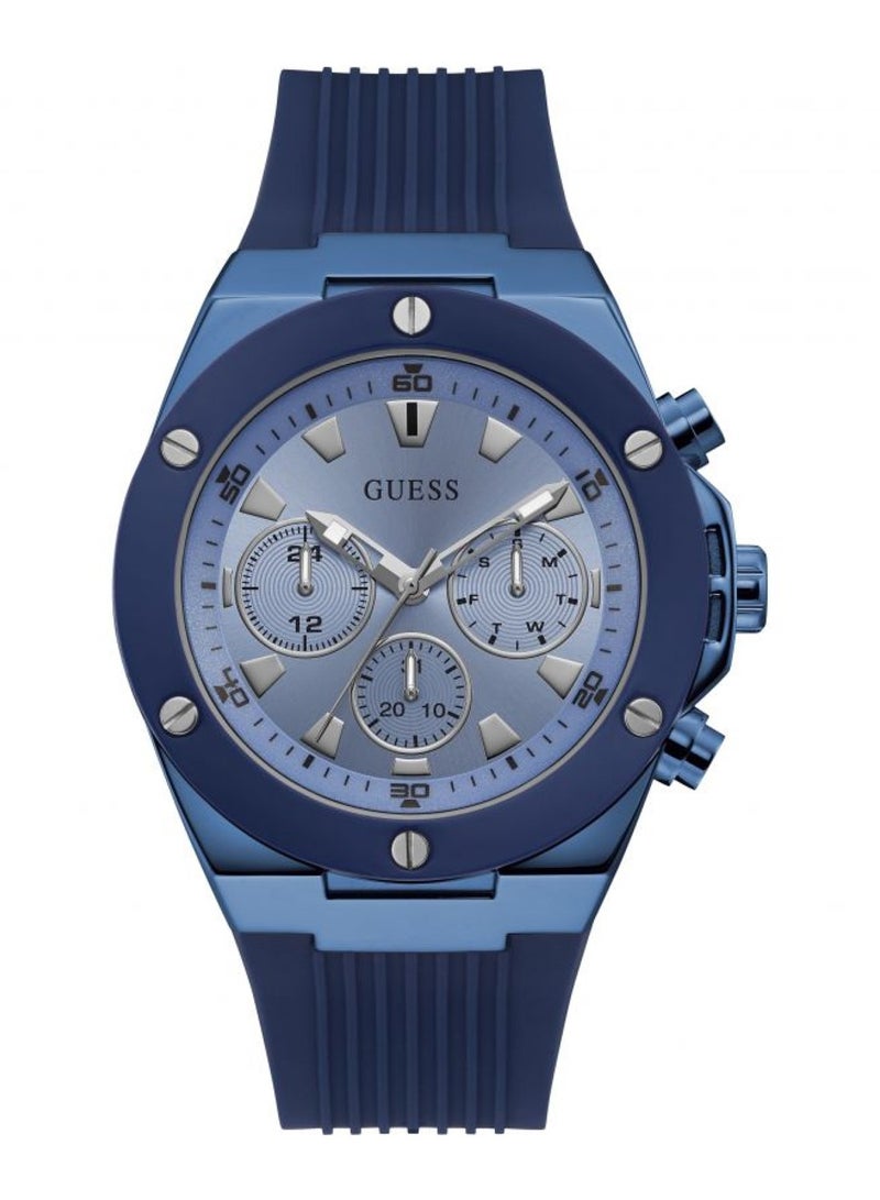 GUESS Men’s Quartz Blue Silicone Strap Blue Dial Watch GW0057G3 - 46mm - Image 1
