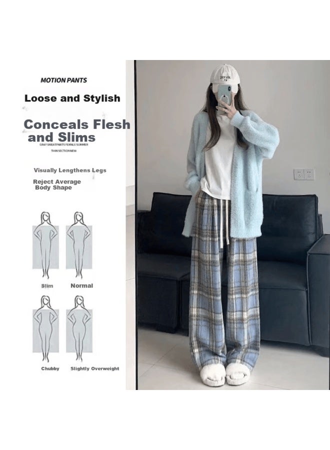 Langsha Yamamoto Plaid Pants Women Autumn Winter  New High Waist Draped Wide Leg Casual Thick Woolen Trousers