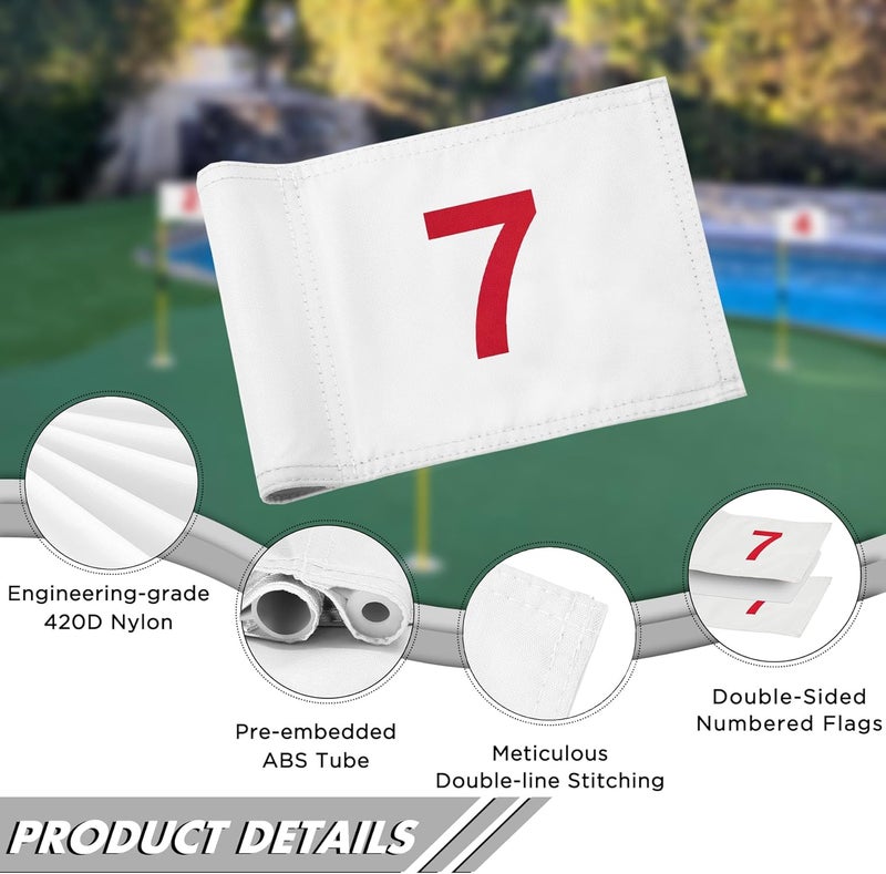 KINGTOP Numbered Golf Flag All 8x6 Inch – Upgraded Dual-Layer 420D Nylon, Double Sided Printing, Tube Inserted – Mini Practice Putting Green Flags for Yard - Image 2