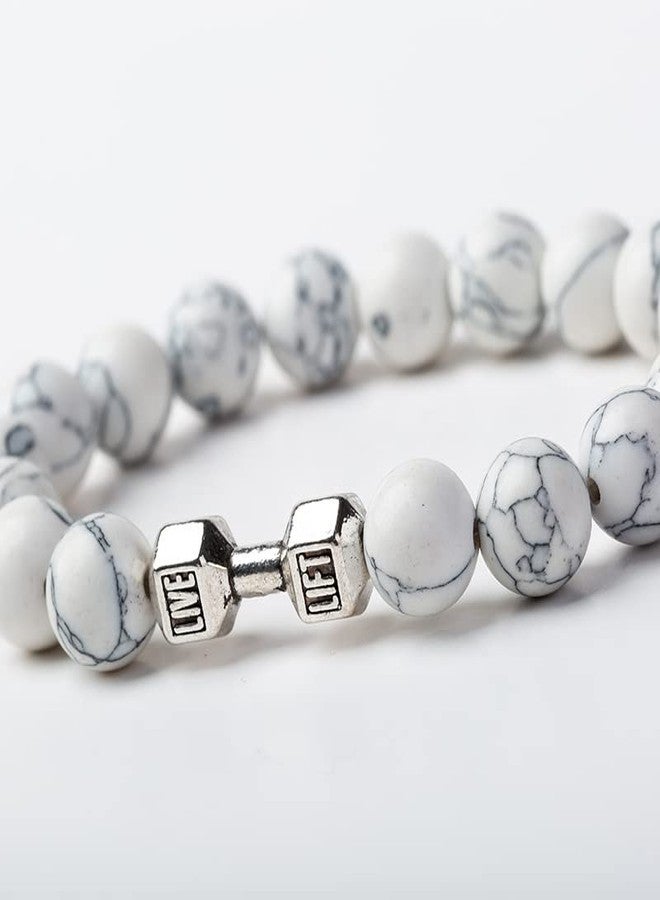 POYAMUSE Dumbbell Charm Beaded Bracelet - Lava Rock Stones Beads Strand Bracelet - Go to Gym Decoration Jewelry-polish black - Image 5
