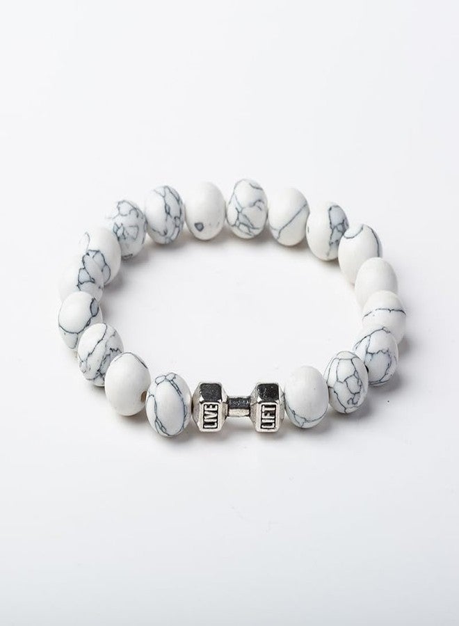 POYAMUSE Dumbbell Charm Beaded Bracelet - Lava Rock Stones Beads Strand Bracelet - Go to Gym Decoration Jewelry-polish black - Image 2