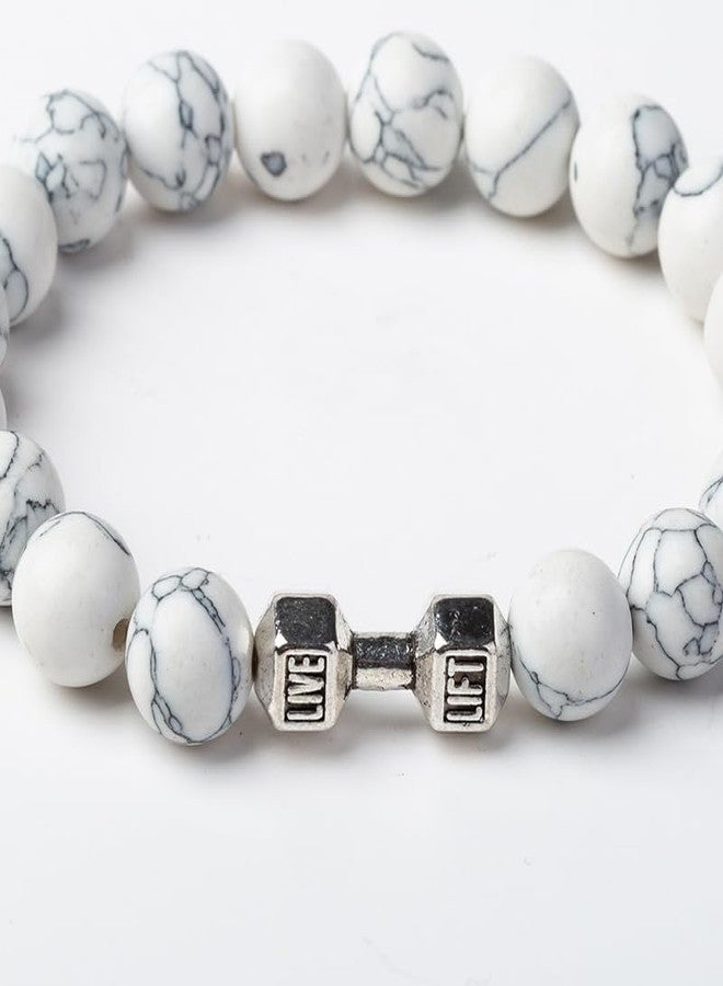 POYAMUSE Dumbbell Charm Beaded Bracelet - Lava Rock Stones Beads Strand Bracelet - Go to Gym Decoration Jewelry-polish black - Image 4