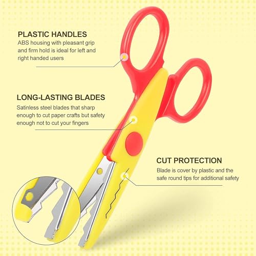 KRAFTMASTERS 2 Pieces Art and Craft Kids Zig Zag Scissors, Safety Design Pattern Scissors for Kids Toddler Adults, Crafting Scrapbooking Supplies for School, 5.25x2.53 Inches, Assorted - Image 5