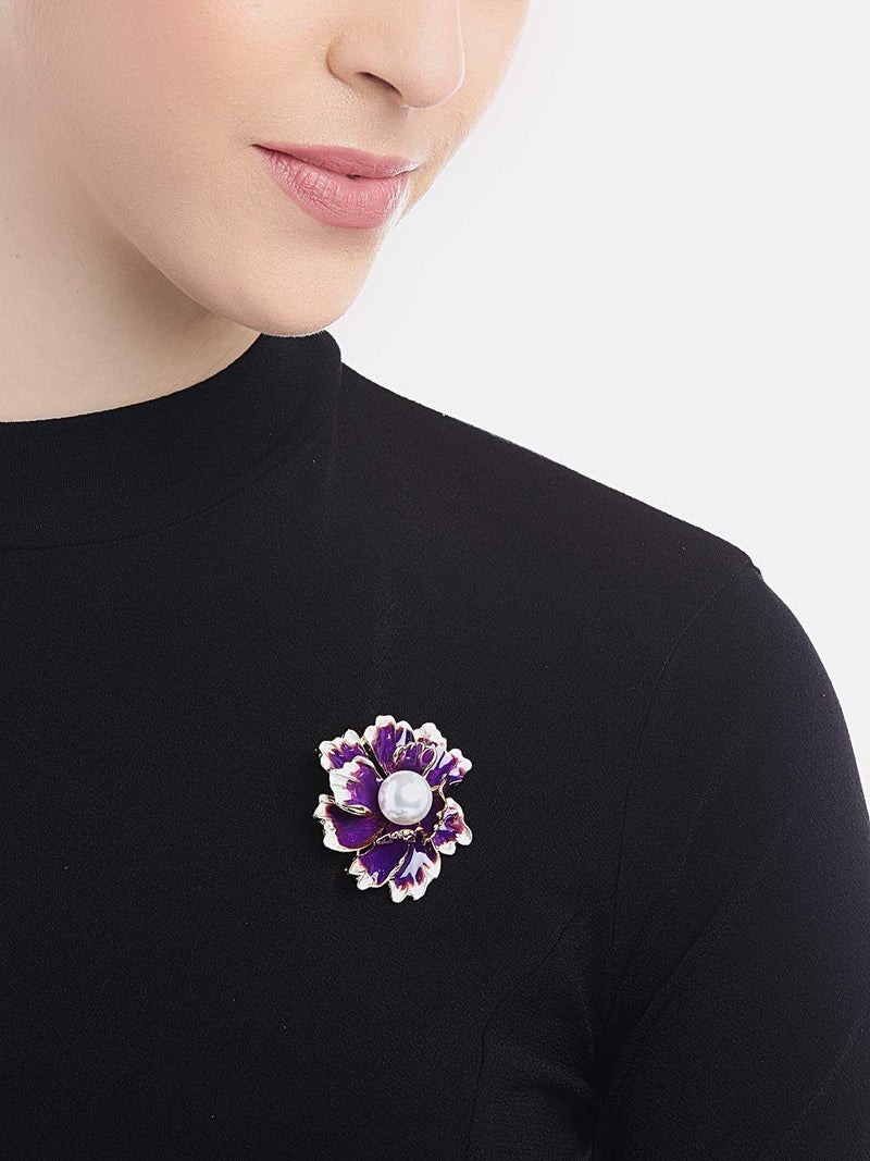 YouBella Jewellery Latest Stylish Crystal Unisex Floral Brooch for Wedding/Party for Women/Girls/Men (Purple) - Image 3