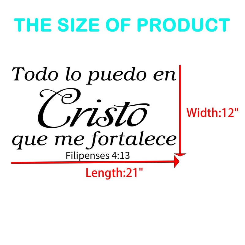 AnFigure Wall Decals Quotes  Bible Verse Wall Decal  (Easy to Apply)  Scripture Inspirational Positive Vinilos Decorativos Para Pared  Frases Para Decorar Pared En Espaol  Dios Biblicos Calcomanias Quotes Home Art Decor Vinyl Stickers Spanish  Todo Lo Puedo En Cristo Que Me Fortalece 35""x20"" - Image 3