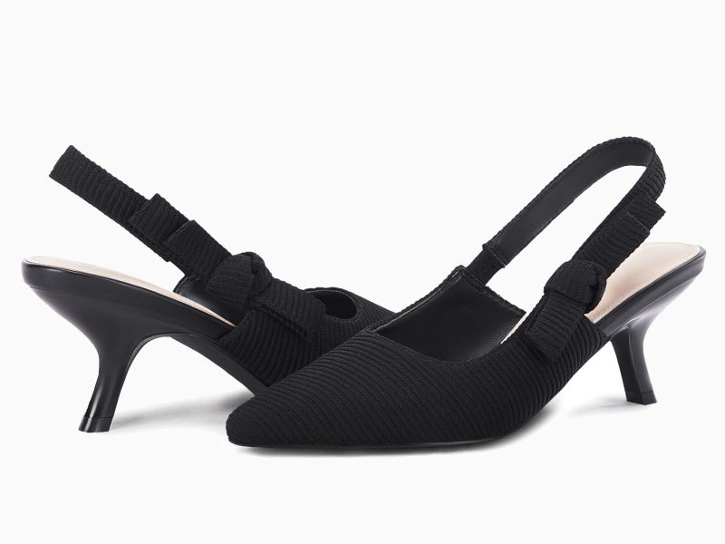 Coutgo Womens Slingback Kitten Heels Closed Pointed Toe Bowknot Knitted Slip On Work Pumps Dress Shoes, Black, Size 6.5 - Image 5