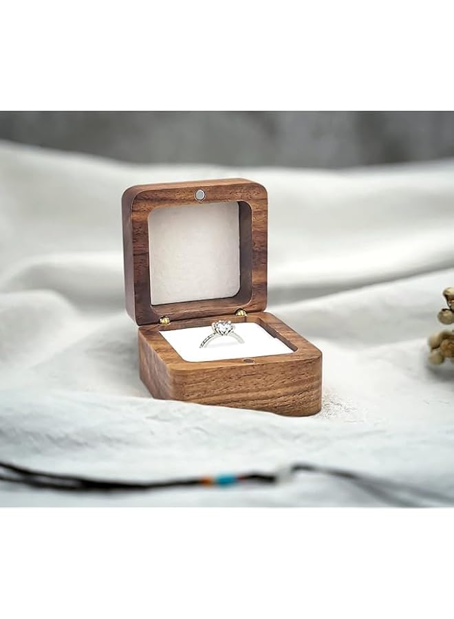 The Bros Personalized Wooden Ring Box, Single Slot Mini Engagement Ring Box, Square Wedding Ring Box, Elegant Vintage Wedding Ring Box (White)  - Image 4