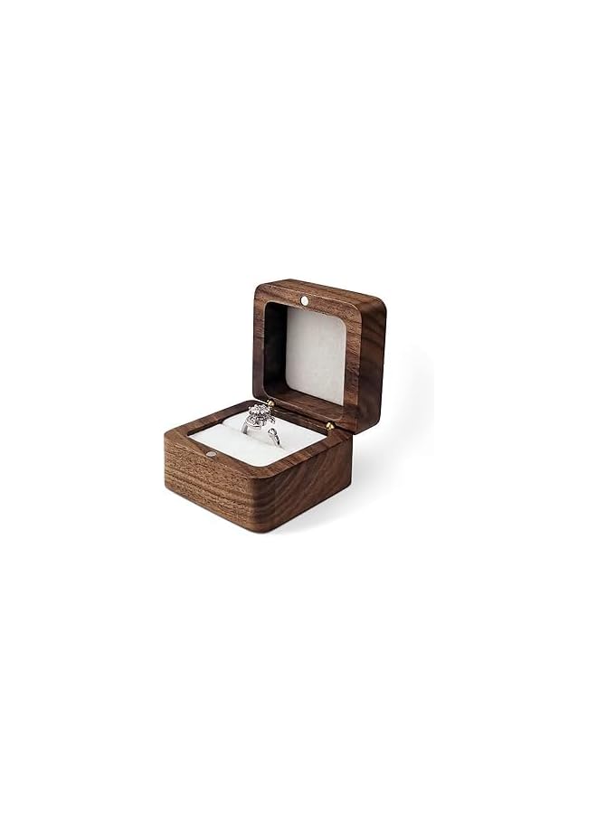 The Bros Personalized Wooden Ring Box, Single Slot Mini Engagement Ring Box, Square Wedding Ring Box, Elegant Vintage Wedding Ring Box (White)  - Image 2
