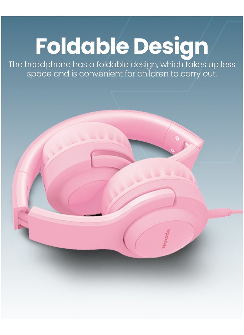 Moxedo Moxedo Tiny Tunes Wired On-Ear Headphone with In-Line Remote Built-in Microphone Adjustable Foldable Design Stereo Headphone 93dB Compatible for iPad/Phone/Tablet and Other Devices (Pink)  - Image 2