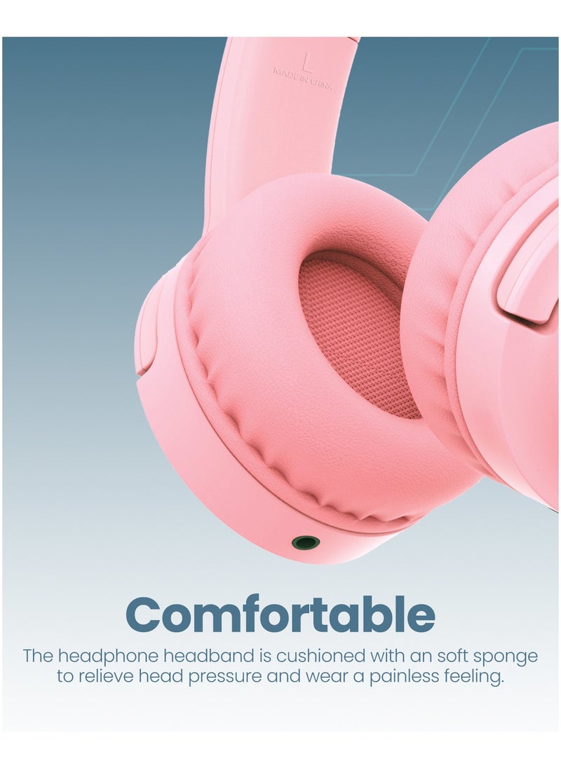 Moxedo Moxedo Tiny Tunes Wired On-Ear Headphone with In-Line Remote Built-in Microphone Adjustable Foldable Design Stereo Headphone 93dB Compatible for iPad/Phone/Tablet and Other Devices (Pink)  - Image 3