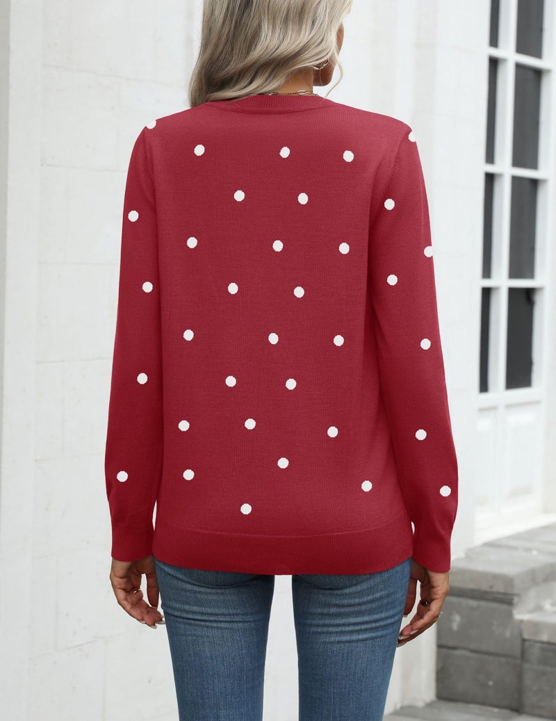 Zeagoo Womens 2026 Fall Sweaters Long Sleeve Tops Classic Crew Neck Pullover Sweaters Loose Dressy Polka Dot Basic Tops - Image 5