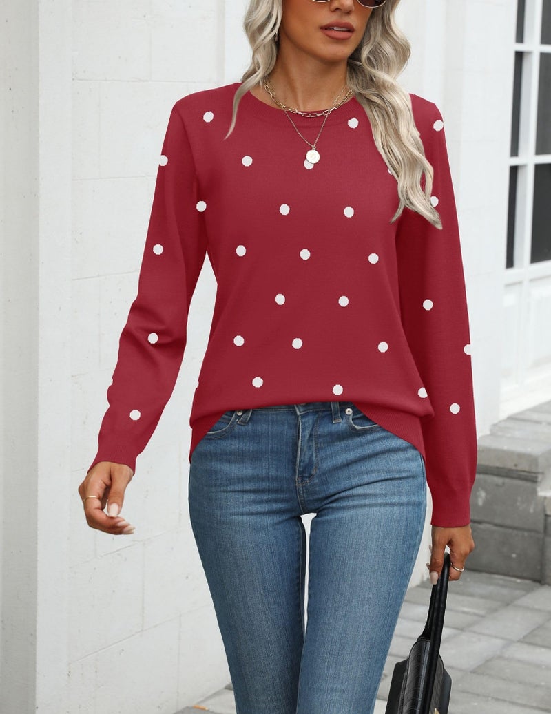 Zeagoo Womens 2026 Fall Sweaters Long Sleeve Tops Classic Crew Neck Pullover Sweaters Loose Dressy Polka Dot Basic Tops - Image 2
