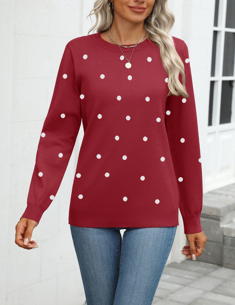 Zeagoo Womens 2026 Fall Sweaters Long Sleeve Tops Classic Crew Neck Pullover Sweaters Loose Dressy Polka Dot Basic Tops - Image 4
