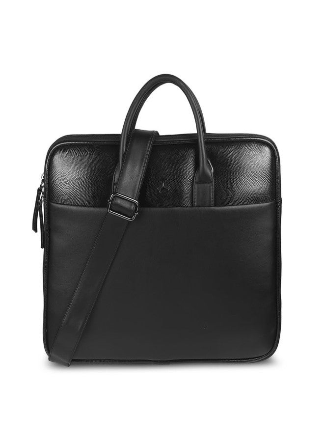 Mochi Unisex Black Faux Leather Laptop Bag | Premium Metal Logo Office Bag for Men Women | Light Weight Multiple Compartments Business Bag | Professional Laptop Bags | Size 10 | Premium Quality - Image 1