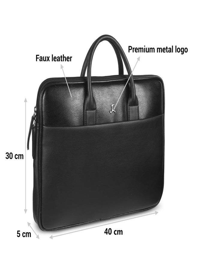 Mochi Unisex Black Faux Leather Laptop Bag | Premium Metal Logo Office Bag for Men Women | Light Weight Multiple Compartments Business Bag | Professional Laptop Bags | Size 10 | Premium Quality - Image 3