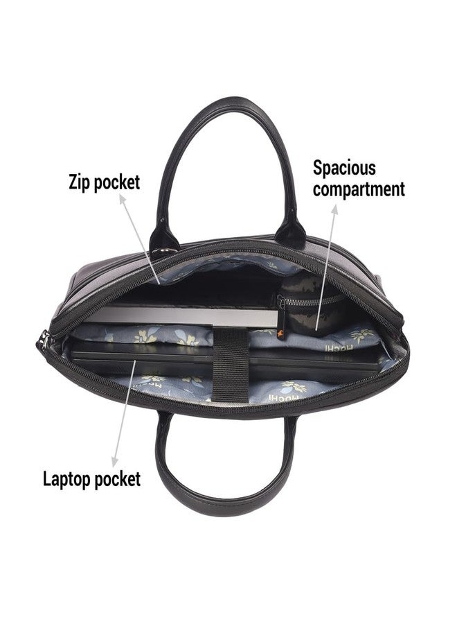 Mochi Unisex Black Faux Leather Laptop Bag | Premium Metal Logo Office Bag for Men Women | Light Weight Multiple Compartments Business Bag | Professional Laptop Bags | Size 10 | Premium Quality - Image 5