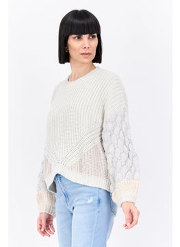 Splendid Women Crew Neck Crochet Sweater, Grey  - Image 2