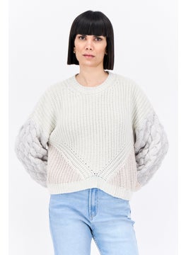 Splendid Women Crew Neck Crochet Sweater, Grey  - Image 1