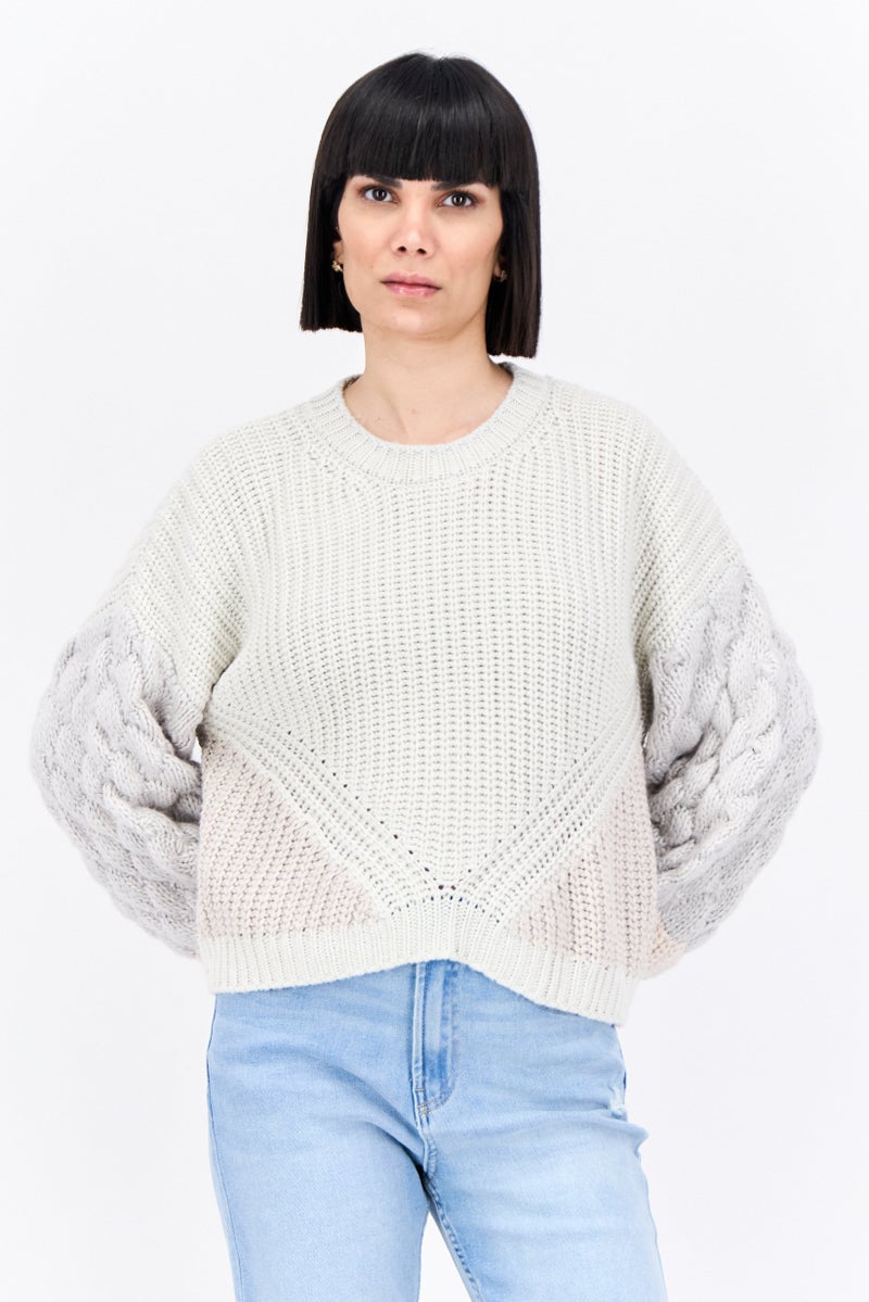 Splendid Women Crew Neck Crochet Sweater, Grey - Image 1