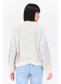 Splendid Women Crew Neck Crochet Sweater, Grey  - Image 3