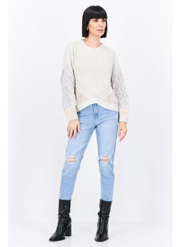 Splendid Women Crew Neck Crochet Sweater, Grey  - Image 4
