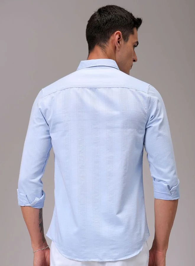 شركة المرآب الهندية Men Slim Fit Striped Full Sleeves Cutaway Collar Casual Shirt