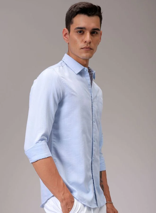 شركة المرآب الهندية Men Slim Fit Striped Full Sleeves Cutaway Collar Casual Shirt
