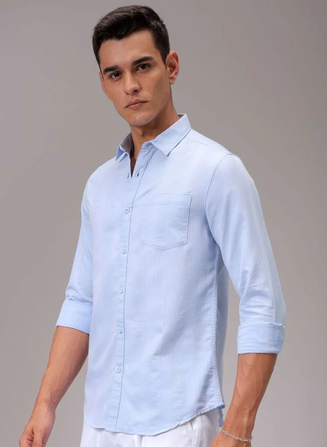 شركة المرآب الهندية Men Slim Fit Striped Full Sleeves Cutaway Collar Casual Shirt